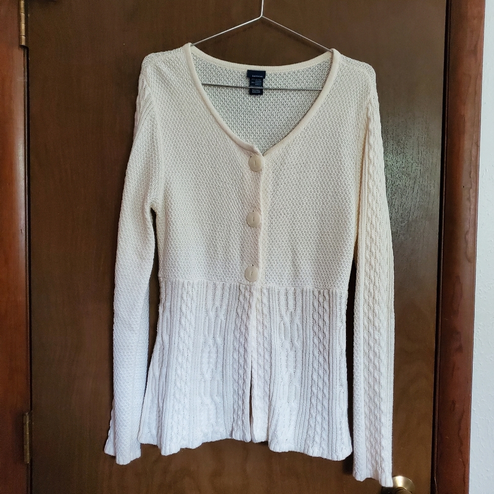 Basic Editions Button Up Sweater with Peplum-Esc Fit Detail